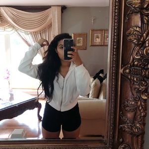 f21 cropped zip up sweater